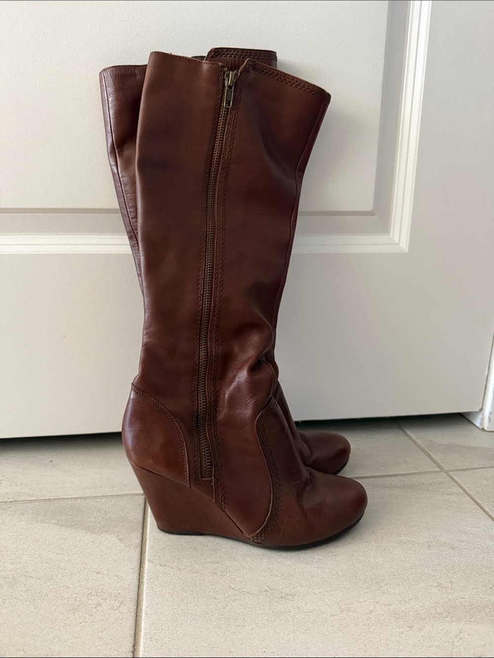 Aldo Chestnut Brown Wedge Knee-High Boots
